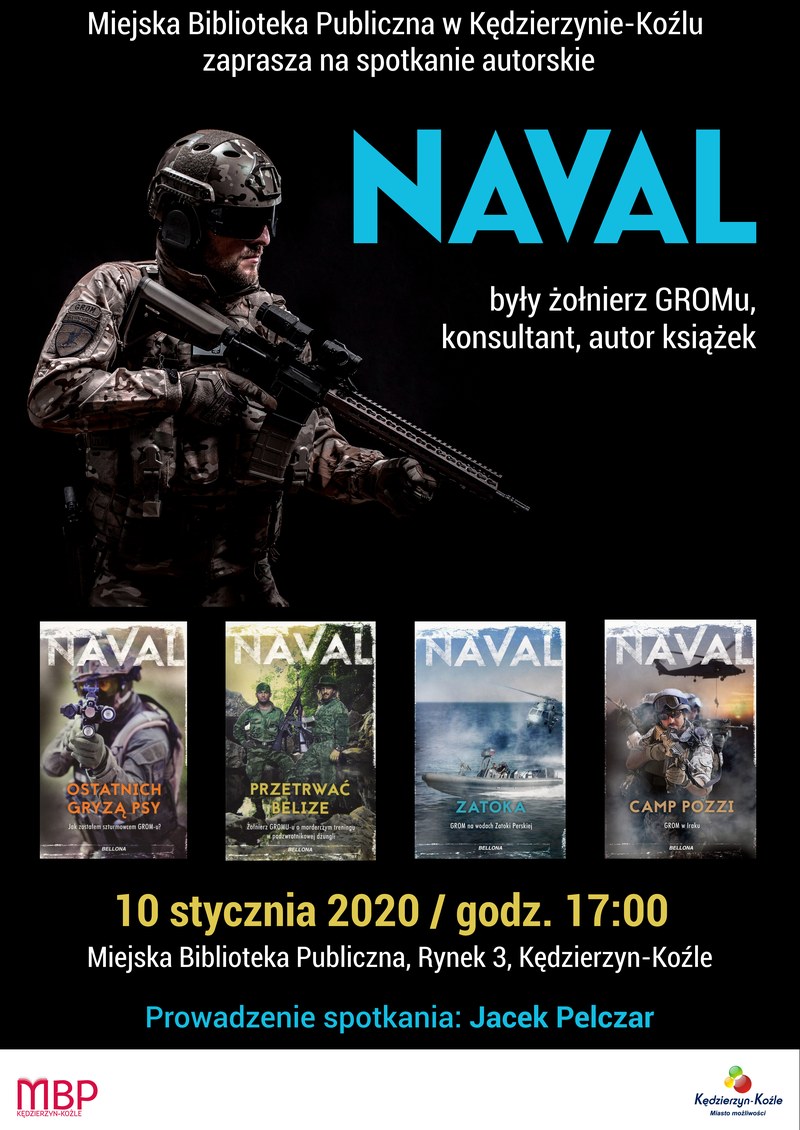 Plakat spotkania autorskiego - Biblioteka Publiczna w Kędzierzynie-Koźlu, 10 stycznia 2020
